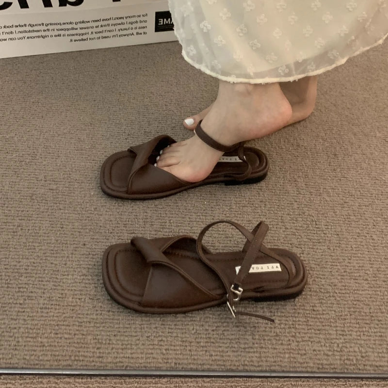 Women's Sandals Summer 2025 New Flat Rubber Sole Comfortable Sandals Breathable Fashion Luxury Outdoor Beach Women's Shoes