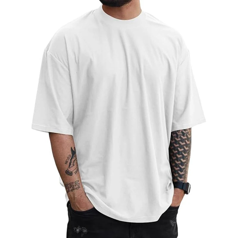 Mens Oversized T-Shirts Fashion Loose Fit Crewneck Tshirt Streetwear Heavyweight Short Sleeve Tee Shirt Gym Workout Tops