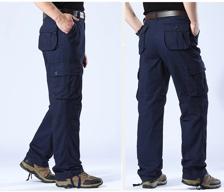 Tactical Cargo Pants Men Military Work Overalls Loose Straight Long Trousers Multi-Pocket Baggy Casual Cotton Army Slacks Pants