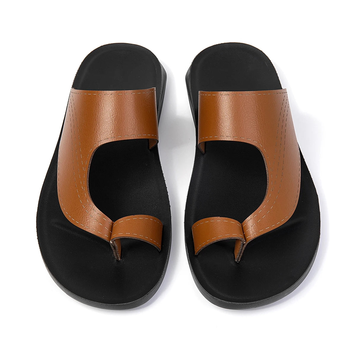 Summer Sandals High Quality Leather Men Bare Toe Slippers Men Shoes Slip on Casual Shoes Outdoor Mens Slides Comfy Beach Sandals