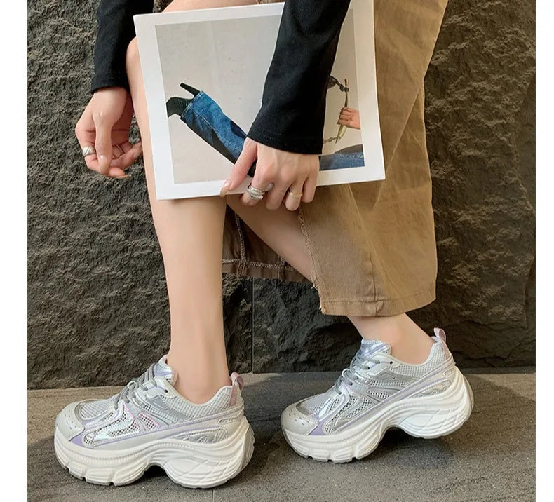 Sneakers for Women 2026 New Style Thick Sole Retro Breathable Lightweight Autumn Height Increasing Casual Sports Shoes Trend