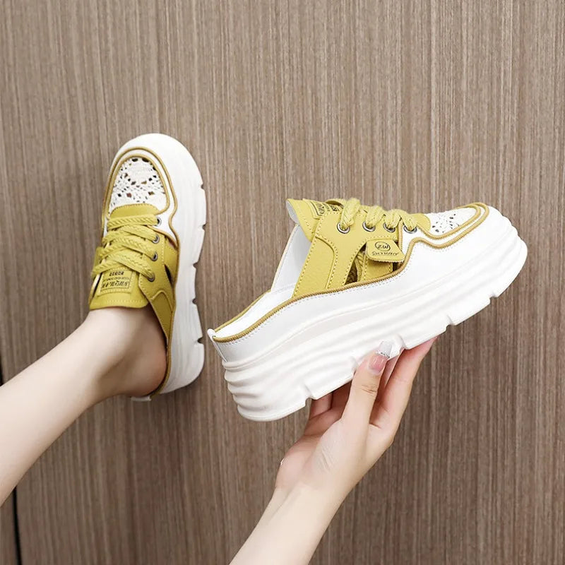 Summer New Women's Sandals Fashion Breathable Increase Baotou Semi-slippers Women Small White Shoe Sexy Dress Sandals Zapatillas