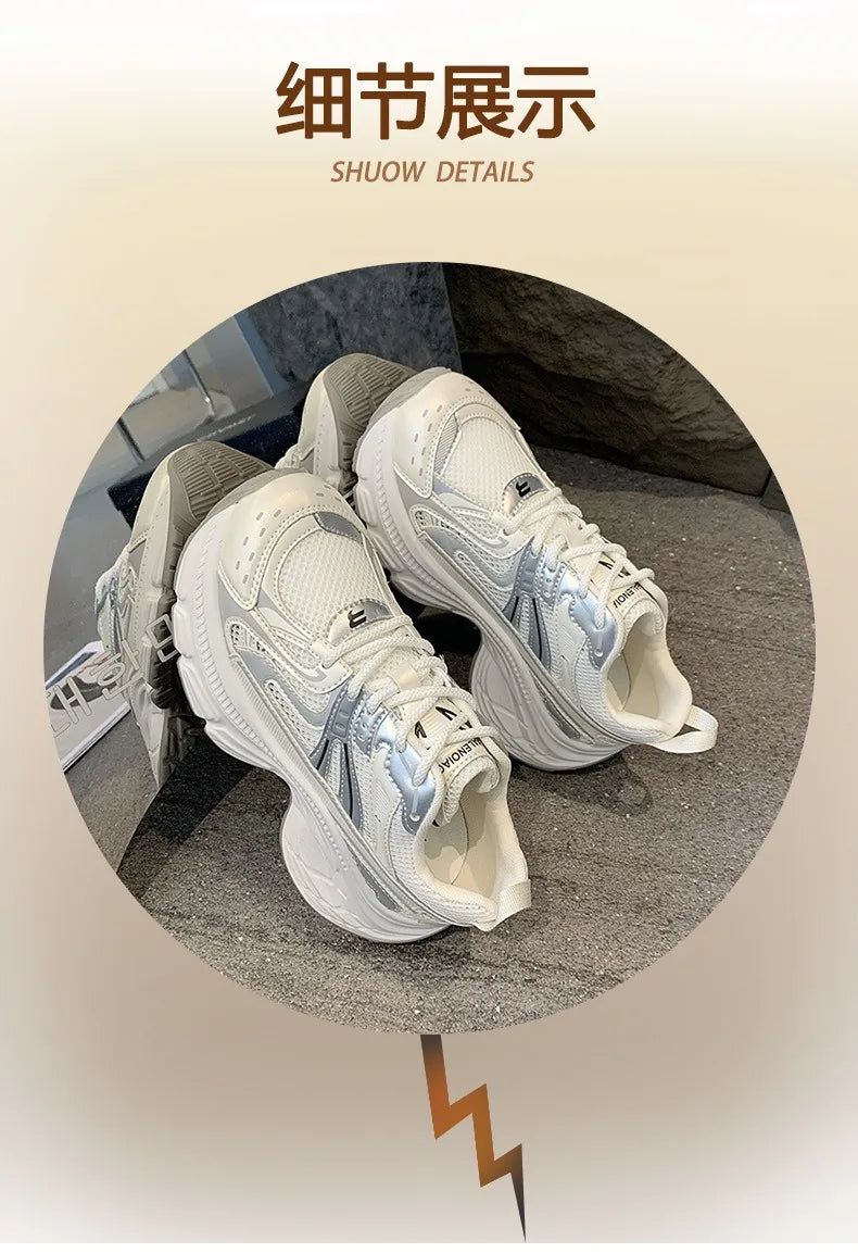 Sneakers for Women 2026 New Style Thick Sole Retro Breathable Lightweight Autumn Height Increasing Casual Sports Shoes Trend