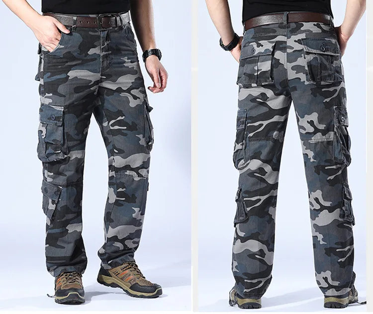Tactical Cargo Pants Men Military Work Overalls Loose Straight Long Trousers Multi-Pocket Baggy Casual Cotton Army Slacks Pants