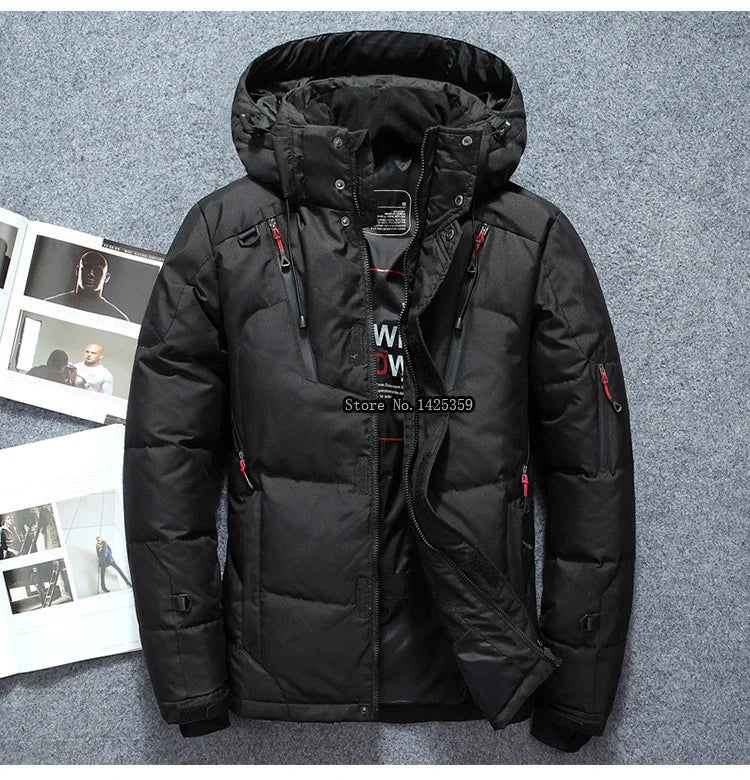 -20 Degree Winter Down Coat Men White Duck Down Parkas Jacket Mens Thick Warm Snow Parka Jacket Overcoat Windbreaker Warm Parkas