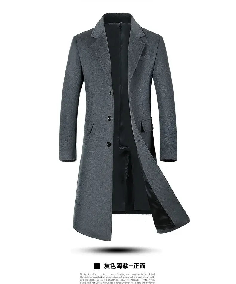 Winter Jacket Men Fashion Business Slim-fit British Style Solid Color Outdoor Cold Casual Trend Thickened Tweed Coat