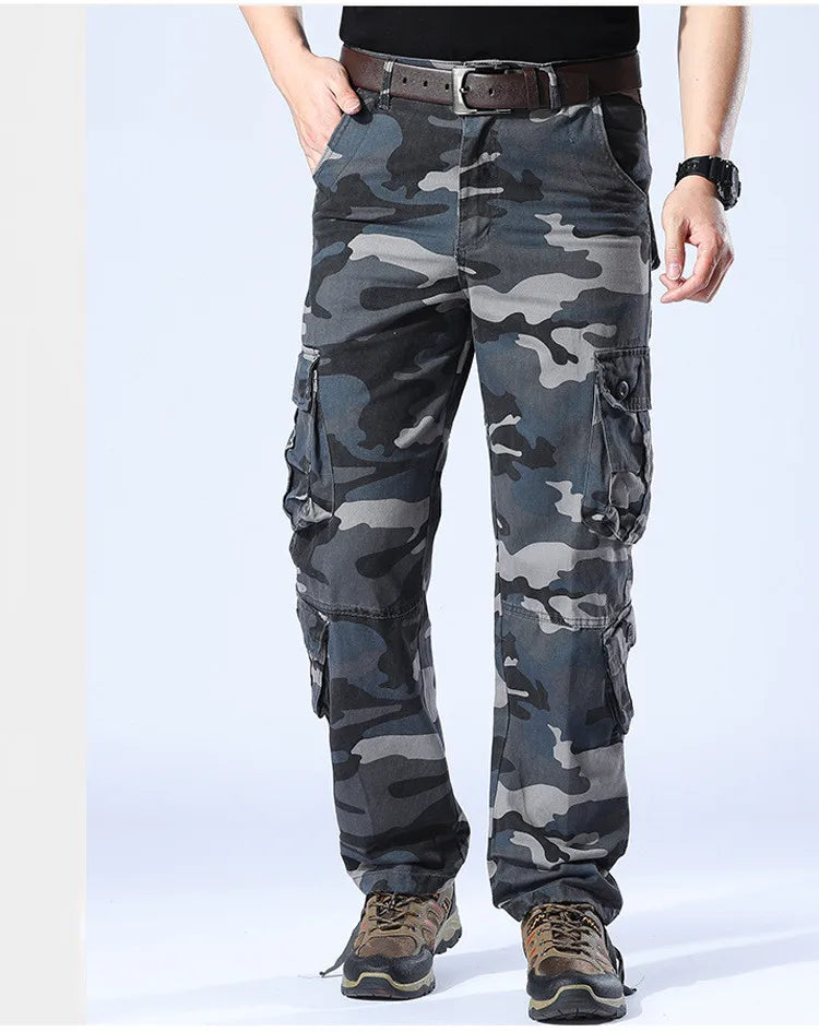 Tactical Cargo Pants Men Military Work Overalls Loose Straight Long Trousers Multi-Pocket Baggy Casual Cotton Army Slacks Pants