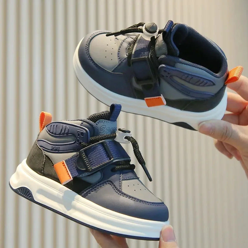 Kid Sneakers 2025 Spring Autumn Boys Causal High Top Sneakers Girls School Versatile Children's Chunky Basketball Shoes Non-slip
