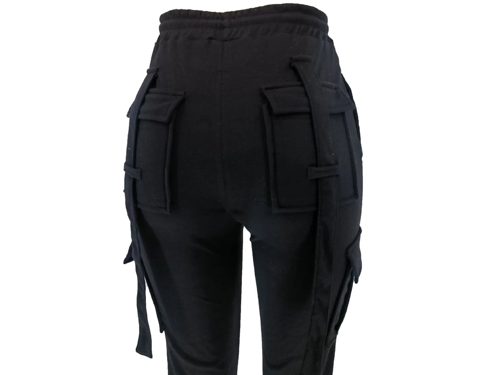 Cargo Pant Women Long Pants Sexy Slim Fit Casual Drawstring Splice Button Pocket Straight Trousers Lace Up High Elastic Waist