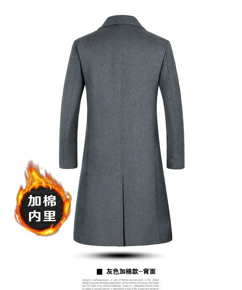 Winter Jacket Men Fashion Business Slim-fit British Style Solid Color Outdoor Cold Casual Trend Thickened Tweed Coat