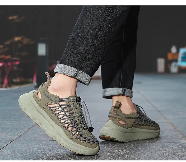 Summer Men Sandals Fashion Handmade Weaving Design Beach Sandals Breathable Casual Flat Sandals Outdoor Couples Sandals Size