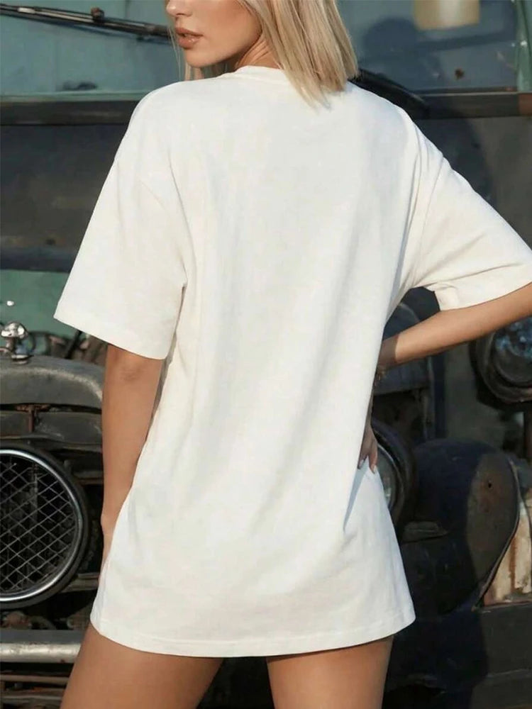 Women Oversized T-shirts Loose Urban Fashion Print Short Sleeve Round Neck Versatile Trend Cotton Tees Spring Summer Casual Tops