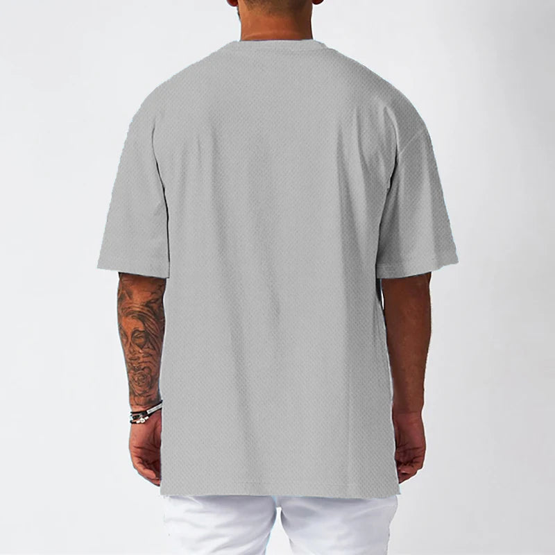 Oversized T shirt Men Loose Drop Shoulders Gym Clothing Bodybuilding Fitness Streetwear Hip-Hop T-shirt Quick Dry Mesh Sport Tee