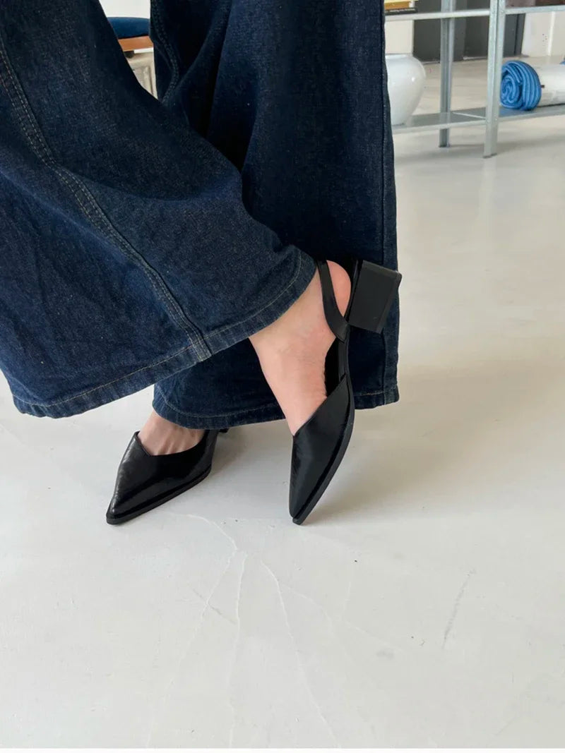 Summer Women's Cover Toe Sandals Elegant Shallow Slip On Shoes Comfort Low Heel Dress Street Style Shoes woman heeled sandals