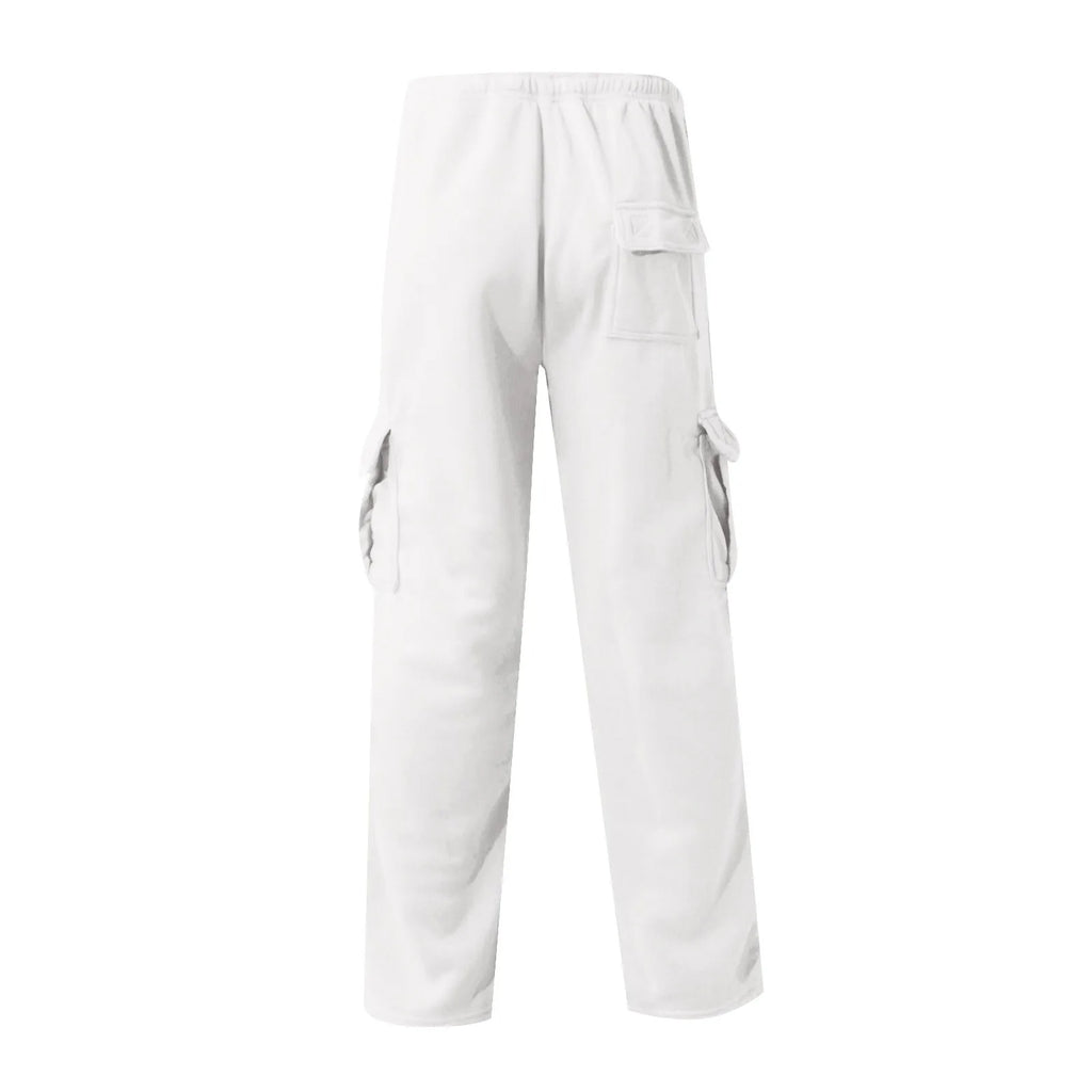 Men'S Cargo Pants Rope Loosening Waist Solid Color Pocket Trousers Comfortable Loose Sports Trousers Casual Wide Leg Pants