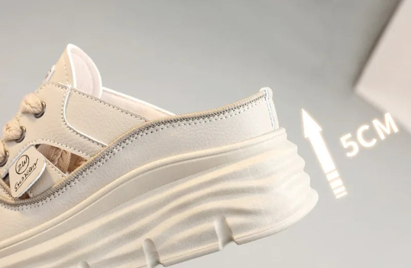 Summer New Women's Sandals Fashion Breathable Increase Baotou Semi-slippers Women Small White Shoe Sexy Dress Sandals Zapatillas