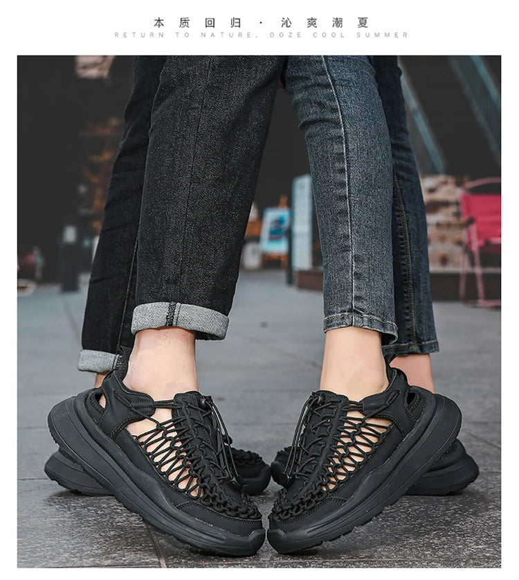 Summer Men Sandals Fashion Handmade Weaving Design Beach Sandals Breathable Casual Flat Sandals Outdoor Couples Sandals Size