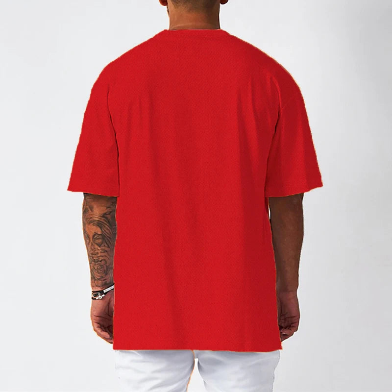 Oversized T shirt Men Loose Drop Shoulders Gym Clothing Bodybuilding Fitness Streetwear Hip-Hop T-shirt Quick Dry Mesh Sport Tee
