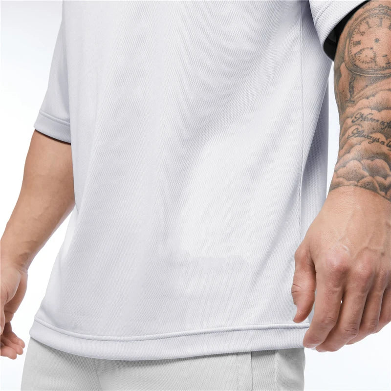 Oversized T shirt Men Loose Drop Shoulders Gym Clothing Bodybuilding Fitness Streetwear Hip-Hop T-shirt Quick Dry Mesh Sport Tee