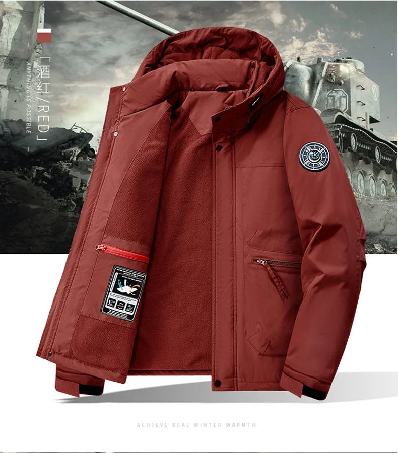 Winter Jacket Men Outwear Fleece Liner Warm Hooded Men multi-pocket Cargo Jacket Men Windproof Casual Hiking Coat Male Clothing