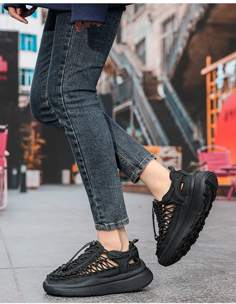 Summer Men Sandals Fashion Handmade Weaving Design Beach Sandals Breathable Casual Flat Sandals Outdoor Couples Sandals Size