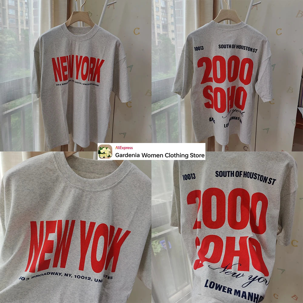 Aesthetic Oversized Text Print T-shirts for Women Casual O-Neck Tees with Contrasting Text Fashion Comfy Short Sleeves T-shirts