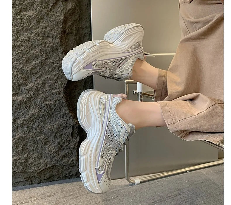 Sneakers for Women 2026 New Style Thick Sole Retro Breathable Lightweight Autumn Height Increasing Casual Sports Shoes Trend