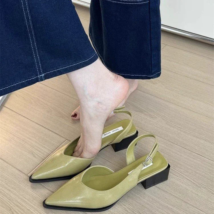 Summer Women's Cover Toe Sandals Elegant Shallow Slip On Shoes Comfort Low Heel Dress Street Style Shoes woman heeled sandals