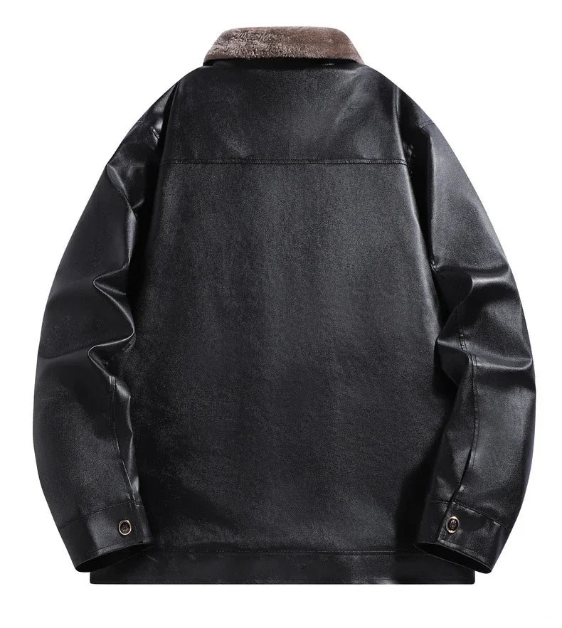 Winter Fleece-lined Leather Jacket Men 2025 New Coat Men's Top Windproof Leisure Mens Streetwear Zipper Retro Moto Biker Jackets