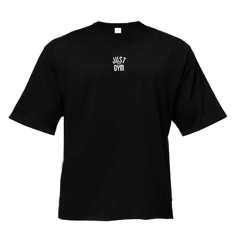Oversized T shirt Men Loose Drop Shoulders Gym Clothing Bodybuilding Fitness Streetwear Hip-Hop T-shirt Quick Dry Mesh Sport Tee