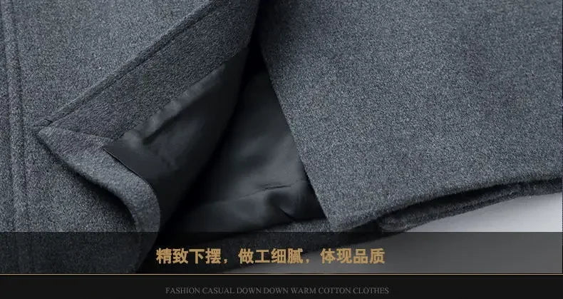 Winter Jacket Men Fashion Business Slim-fit British Style Solid Color Outdoor Cold Casual Trend Thickened Tweed Coat