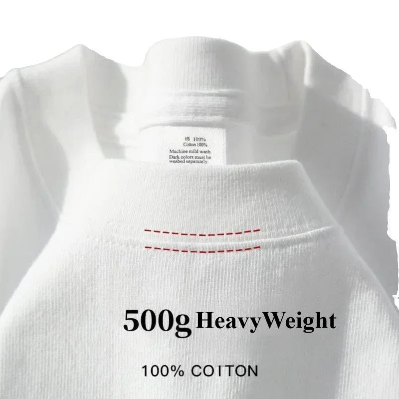 500grams T Shirts Oversized Loose Heavy Weight Cotton Solid Drop Shoulder Short Sleeve T-shirt Men for Summer