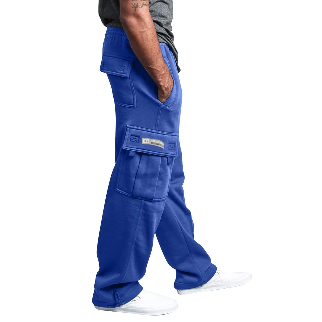 Men'S Cargo Pants Rope Loosening Waist Solid Color Pocket Trousers Comfortable Loose Sports Trousers Casual Wide Leg Pants