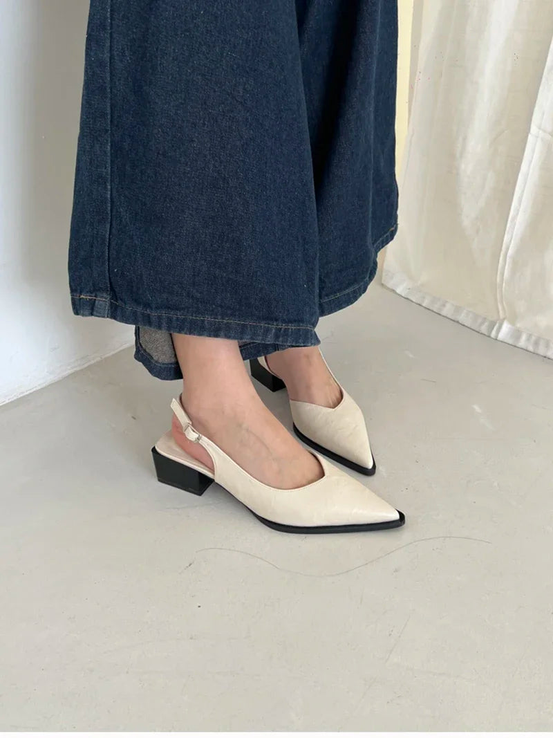 Summer Women's Cover Toe Sandals Elegant Shallow Slip On Shoes Comfort Low Heel Dress Street Style Shoes woman heeled sandals