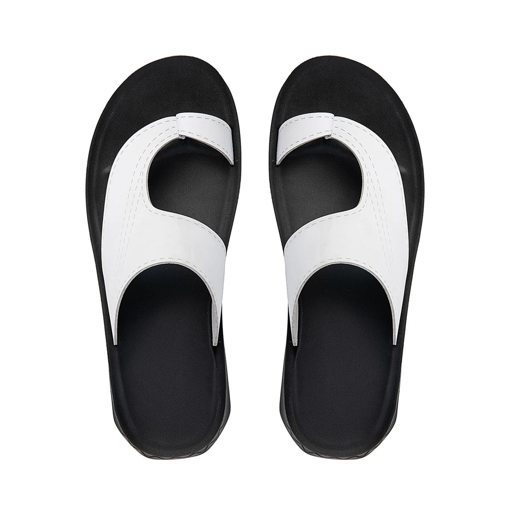 Summer Sandals High Quality Leather Men Bare Toe Slippers Men Shoes Slip on Casual Shoes Outdoor Mens Slides Comfy Beach Sandals