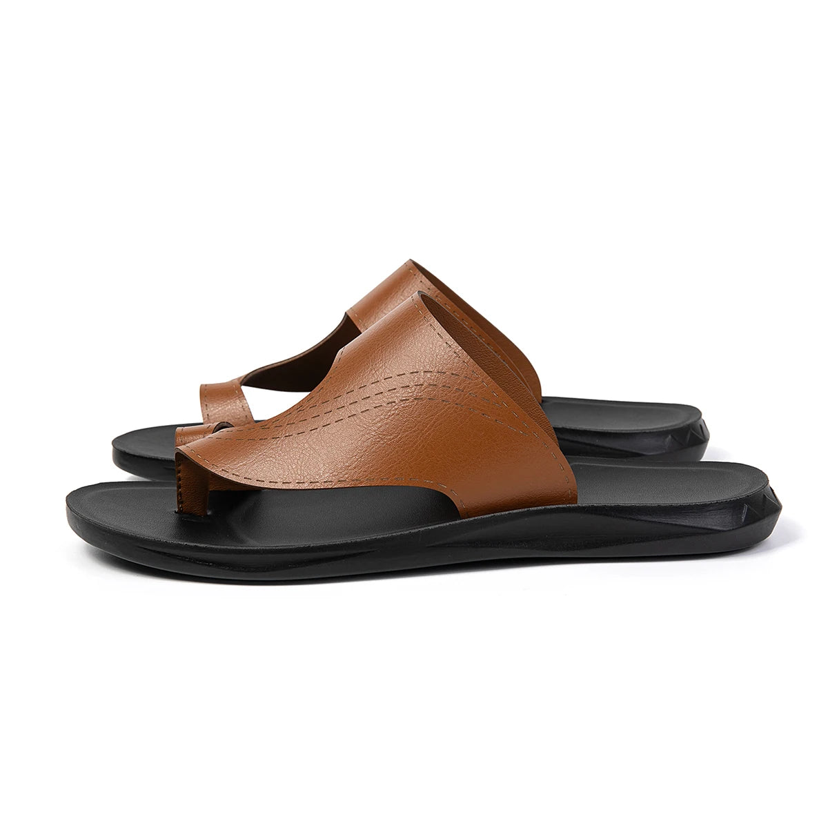 Summer Sandals High Quality Leather Men Bare Toe Slippers Men Shoes Slip on Casual Shoes Outdoor Mens Slides Comfy Beach Sandals