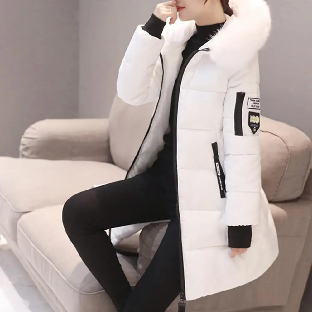 2024 New Winter Coat Women's Jacket Fur Neckline Long Basic Coats Thick Jackets Cotton Padded Outerwear Parkas Female Clothes