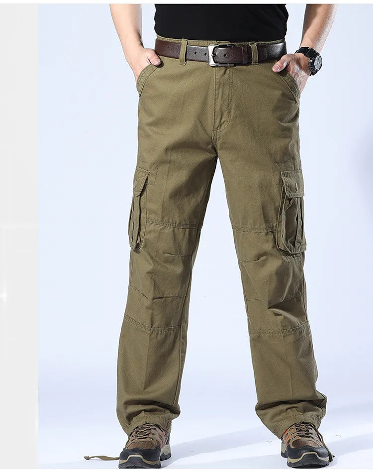 Tactical Cargo Pants Men Military Work Overalls Loose Straight Long Trousers Multi-Pocket Baggy Casual Cotton Army Slacks Pants