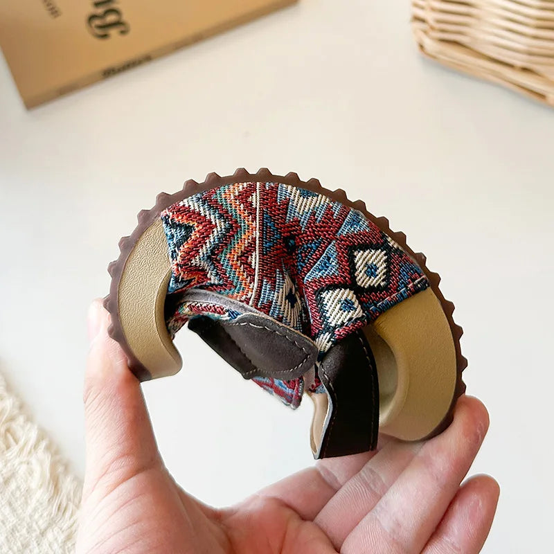 Summer Children Causal Sandals New Boho Toddler Beach Slippers for Girls Outdoor Daily Wear Non-slip Kids Retro Open-toe Sandals