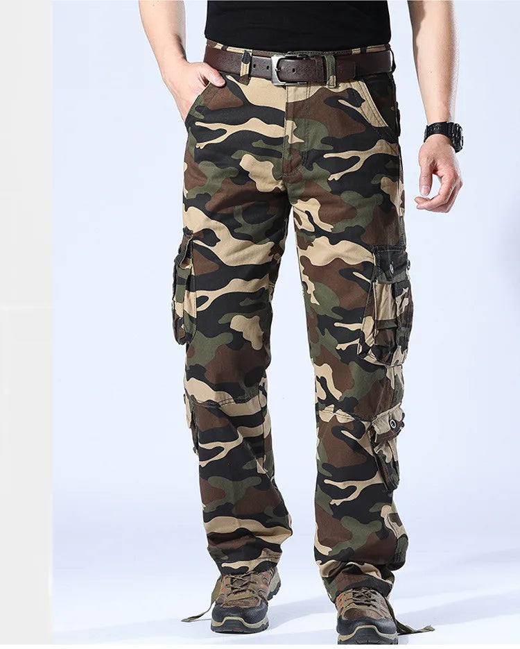 Tactical Cargo Pants Men Military Work Overalls Loose Straight Long Trousers Multi-Pocket Baggy Casual Cotton Army Slacks Pants