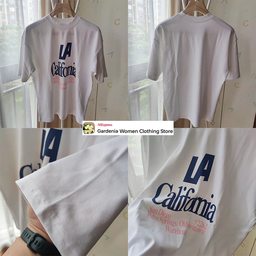Aesthetic Oversized Text Print T-shirts for Women Casual O-Neck Tees with Contrasting Text Fashion Comfy Short Sleeves T-shirts