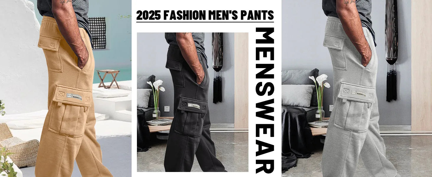 Men'S Cargo Pants Rope Loosening Waist Solid Color Pocket Trousers Comfortable Loose Sports Trousers Casual Wide Leg Pants