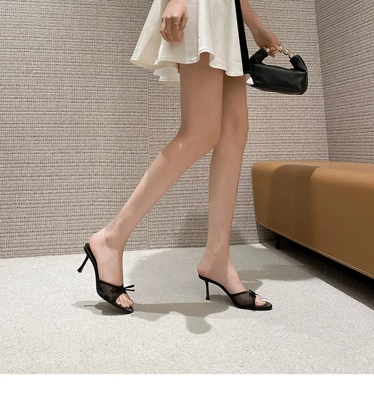 Summer Women's Sandals Elegant Women High Heels Fashion High Quality Butterfly-Knot Open Toe Slippers Brand Designer Women Pumps