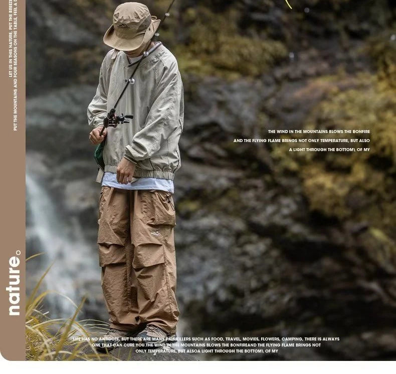 Men's Pants Cargo Punch Pants for Men Summer American Paratrooper Thin Drawstring Casual Outdoor Hiking Pant Loose Casual Trip