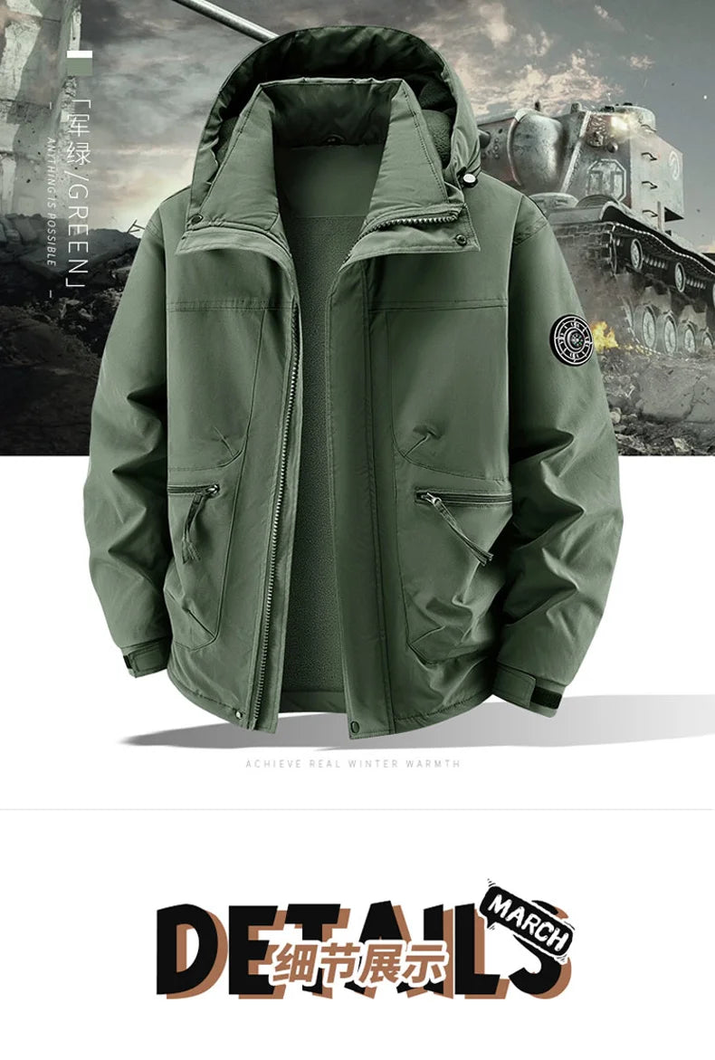 Winter Jacket Men Outwear Fleece Liner Warm Hooded Men multi-pocket Cargo Jacket Men Windproof Casual Hiking Coat Male Clothing
