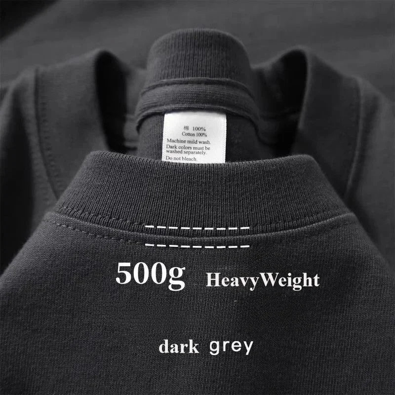 500grams T Shirts Oversized Loose Heavy Weight Cotton Solid Drop Shoulder Short Sleeve T-shirt Men for Summer