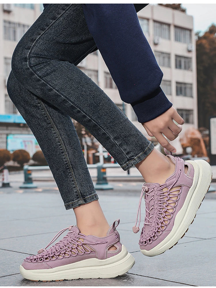 Summer Men Sandals Fashion Handmade Weaving Design Beach Sandals Breathable Casual Flat Sandals Outdoor Couples Sandals Size