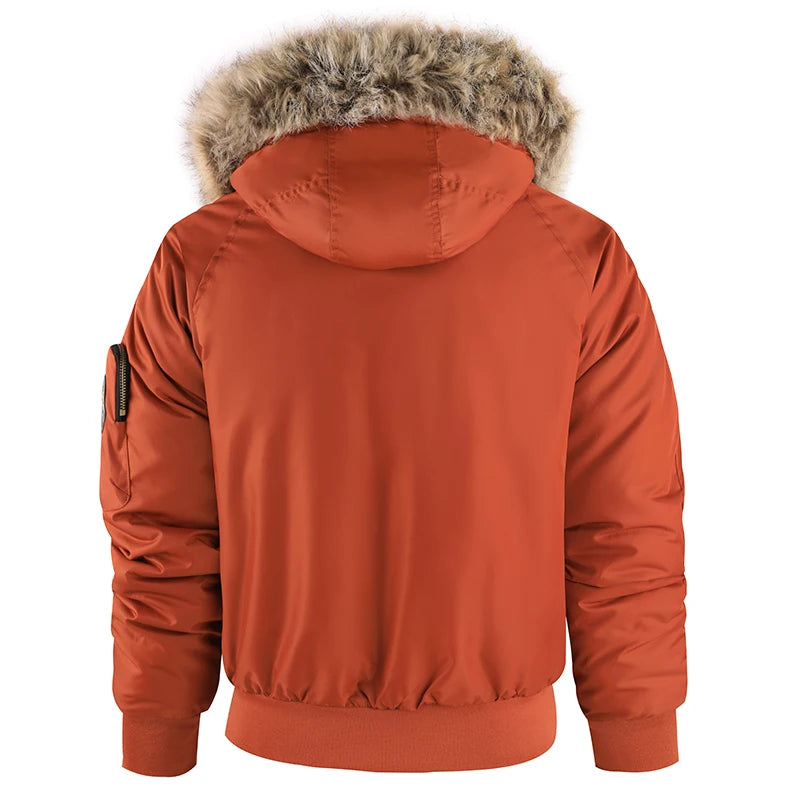 Winter Men's Black Padded Jacket Removable Hood Durable Windproof Fabric Embroidery Decorative Side Pockets Sleeve Zipper