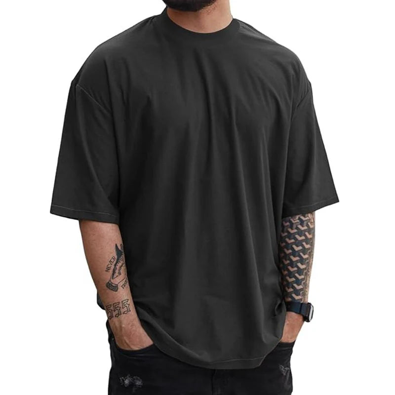 Mens Oversized T-Shirts Fashion Loose Fit Crewneck Tshirt Streetwear Heavyweight Short Sleeve Tee Shirt Gym Workout Tops