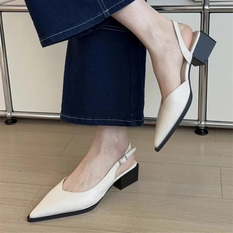 Summer Women's Cover Toe Sandals Elegant Shallow Slip On Shoes Comfort Low Heel Dress Street Style Shoes woman heeled sandals
